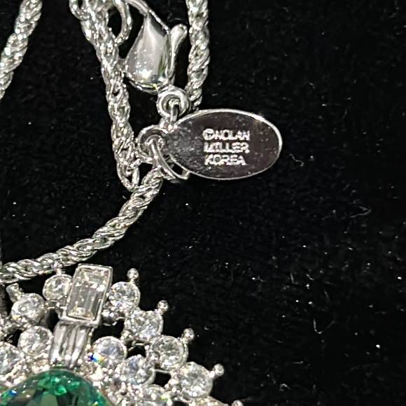 #21 Vintage Nolan Miller Pendant, Green & Clear Crystal Pendant,Silver 18" Chain - Picture 4 of 10